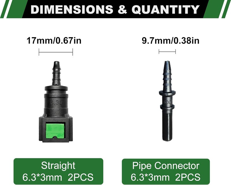 Japtend Fuel Line Quick Connect Set, 2 Sets Fuel Line Hose Quick Release Connect Fittings Include Straight Pipe Connector SAE 6.3mm to ID 3mm - Image 2